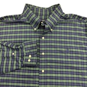Brooks Brothers Shirt Mens 2XL Blue Green Plaid Non Iron Stretch Button Down
